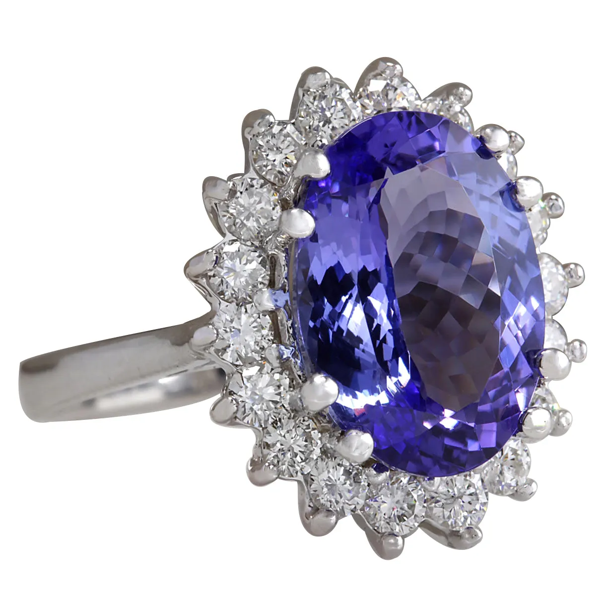 6.80 Carat Natural Tanzanite 14K White Gold Diamond Ring