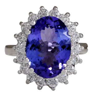 6.80 Carat Natural Tanzanite 14K White Gold Diamond Ring