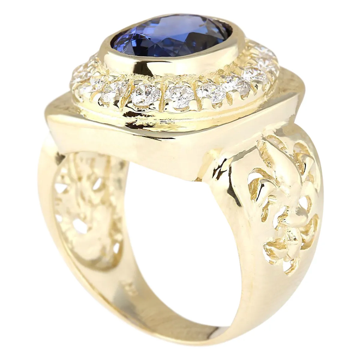 6.81 Carat Natural Tanzanite 14K Yellow Gold Diamond Ring