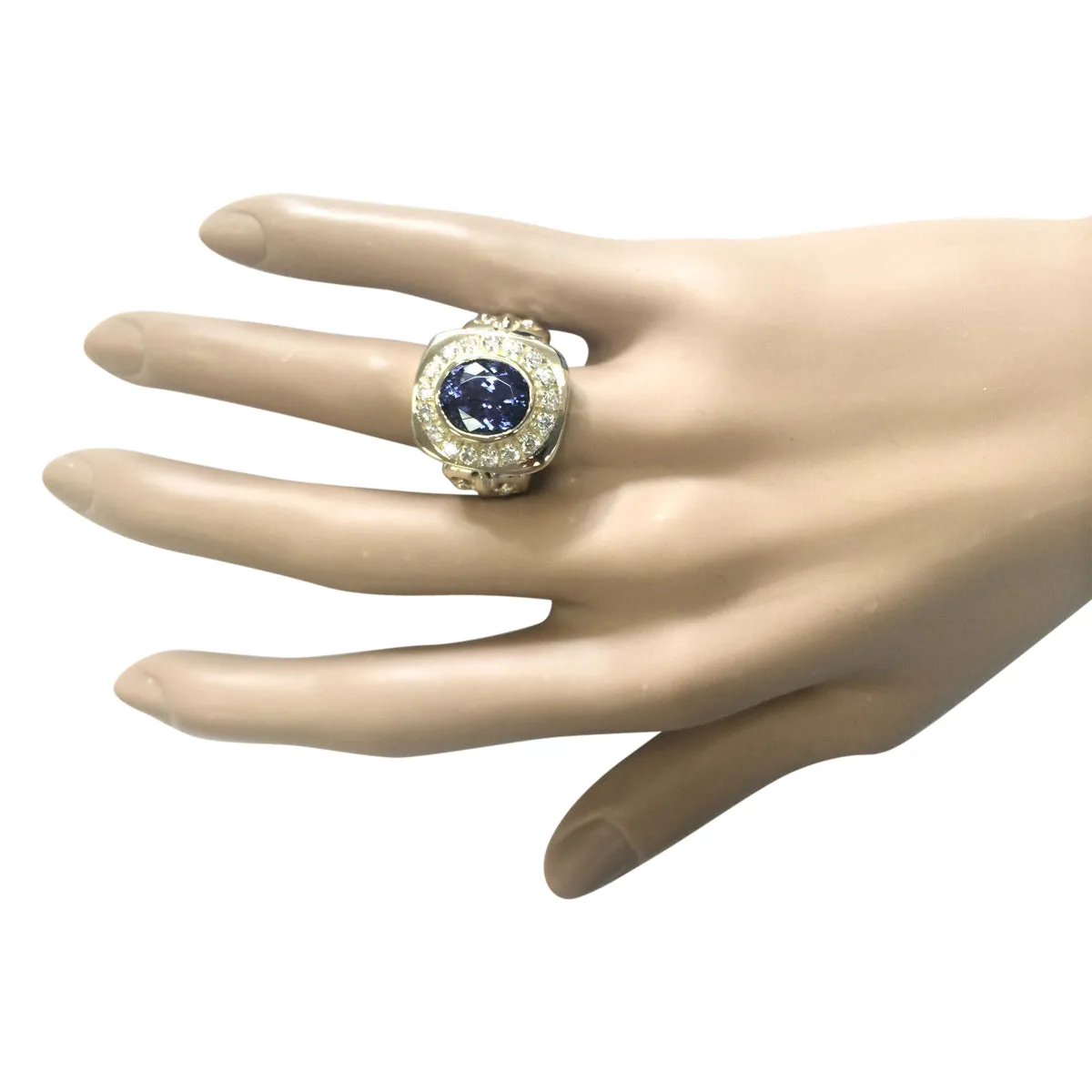 6.81 Carat Natural Tanzanite 14K Yellow Gold Diamond Ring