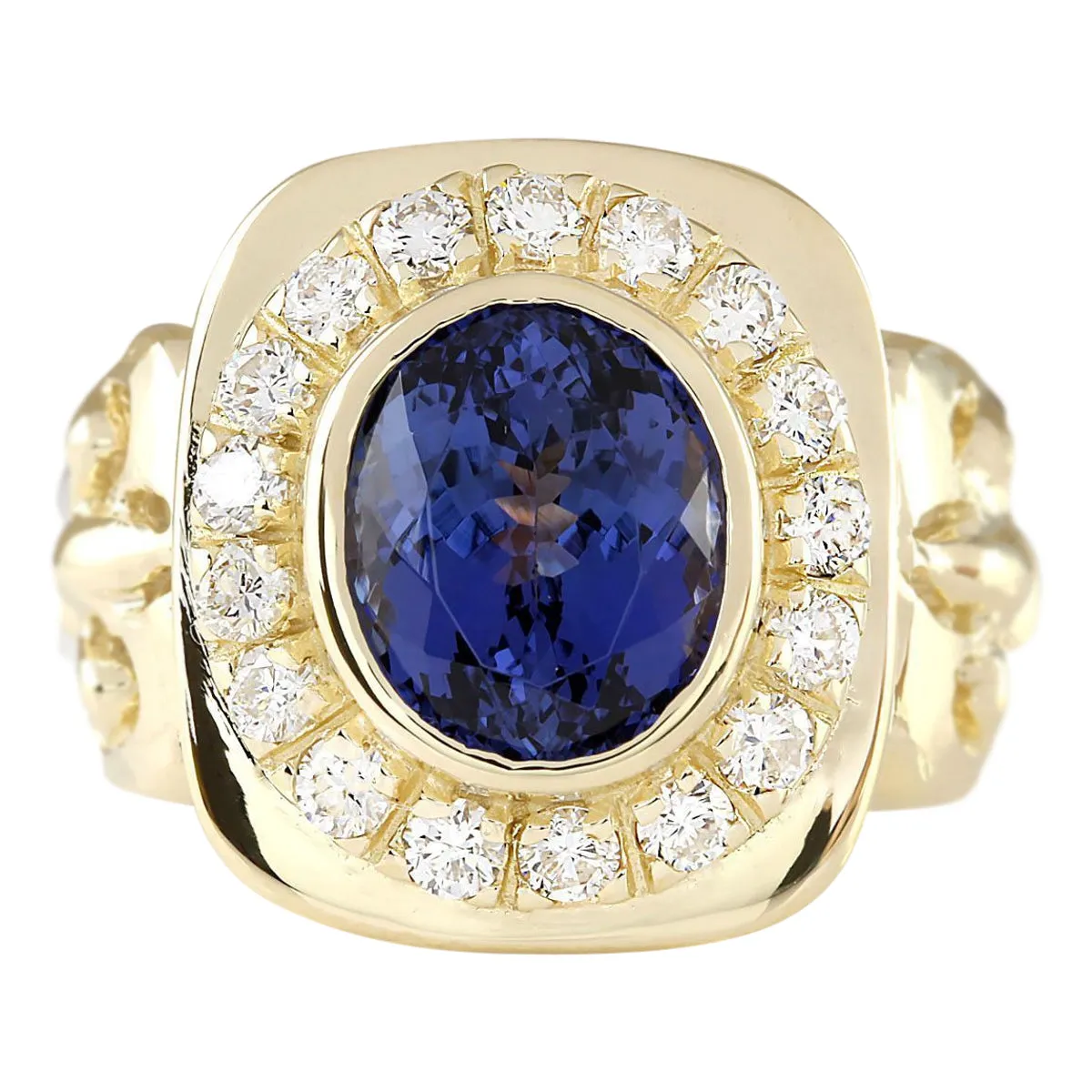 6.81 Carat Natural Tanzanite 14K Yellow Gold Diamond Ring