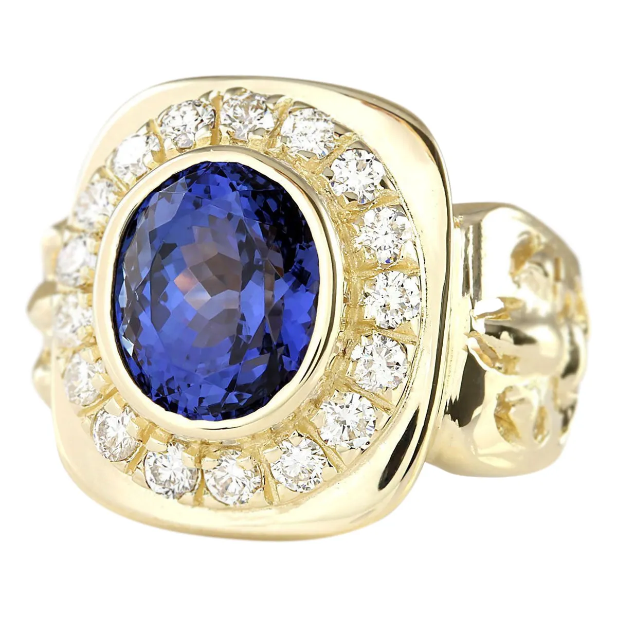 6.81 Carat Natural Tanzanite 14K Yellow Gold Diamond Ring