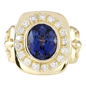 6.81 Carat Natural Tanzanite 14K Yellow Gold Diamond Ring