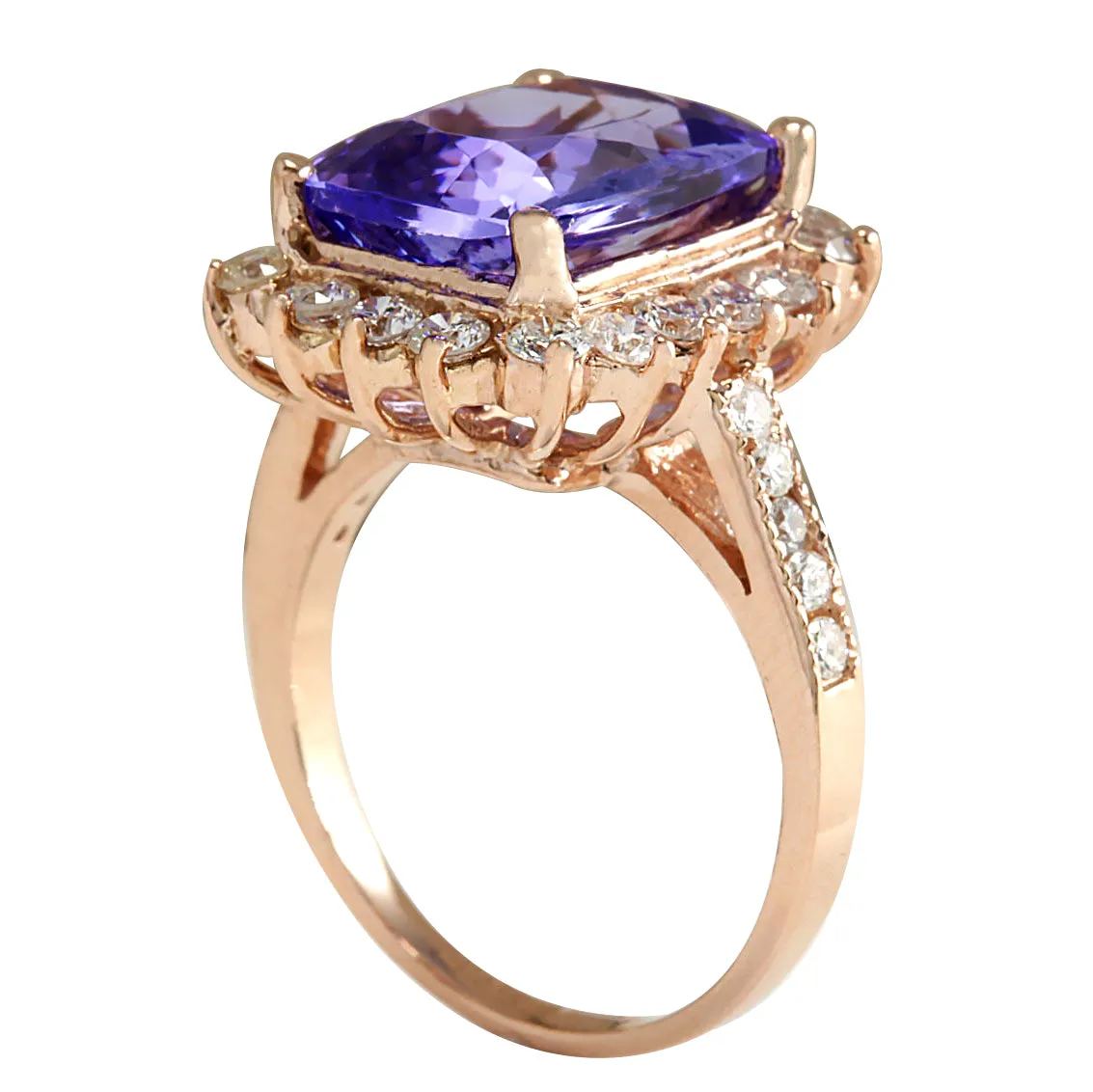 6.89 Carat Natural Tanzanite 14K Rose Gold Diamond Ring