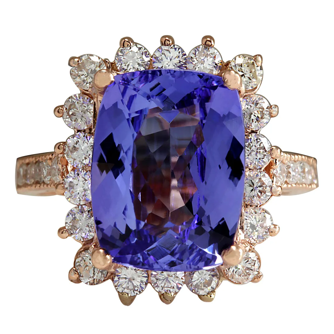 6.89 Carat Natural Tanzanite 14K Rose Gold Diamond Ring