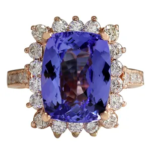 6.89 Carat Natural Tanzanite 14K Rose Gold Diamond Ring