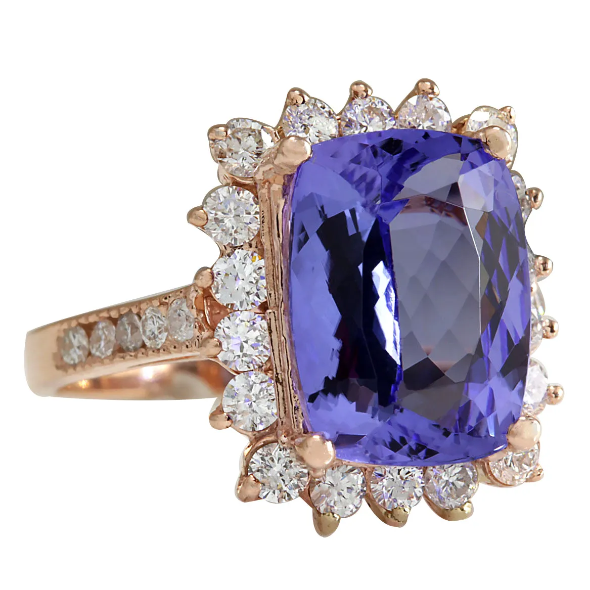 6.89 Carat Natural Tanzanite 14K Rose Gold Diamond Ring