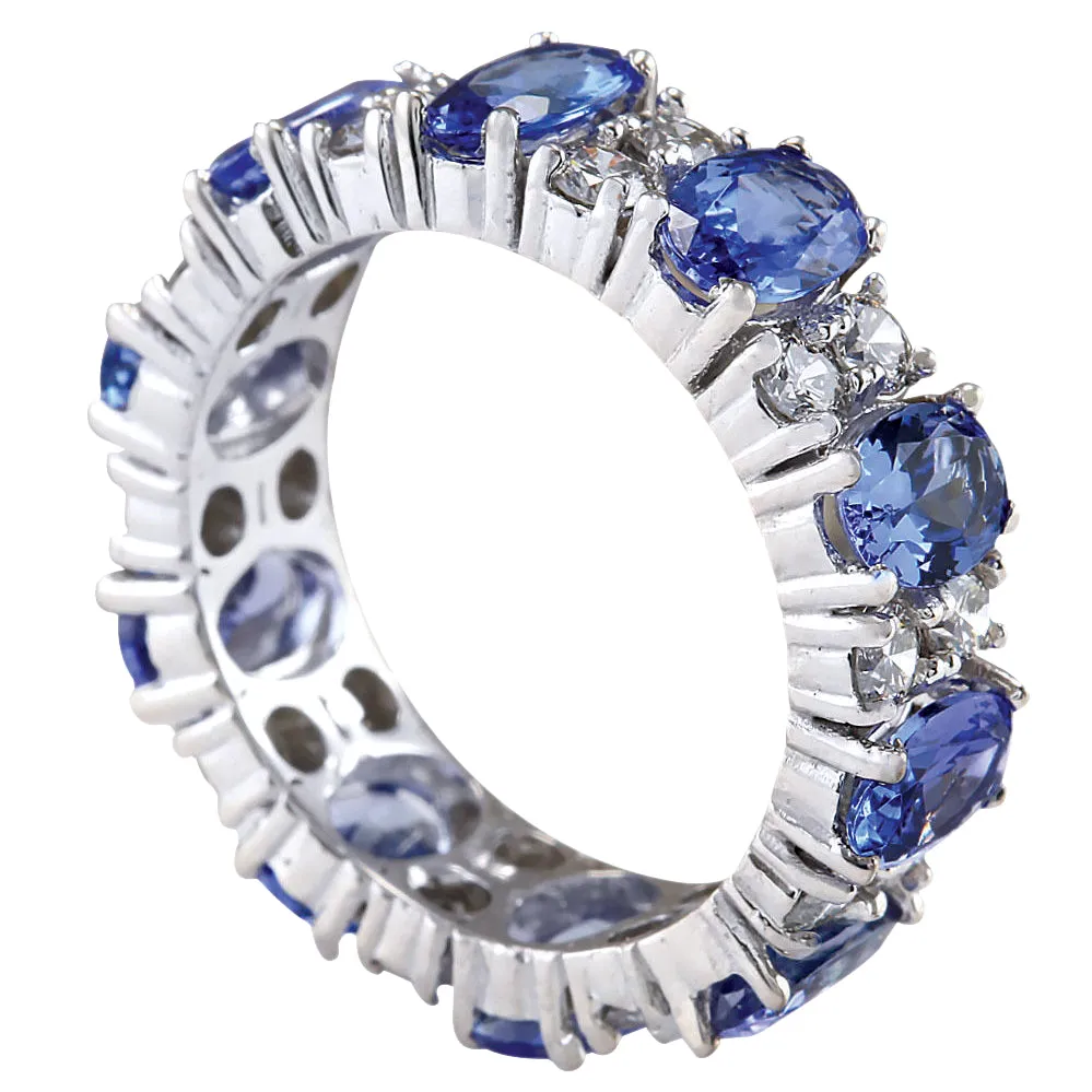 6.94 Carat Natural Tanzanite 14K White Gold Diamond Ring