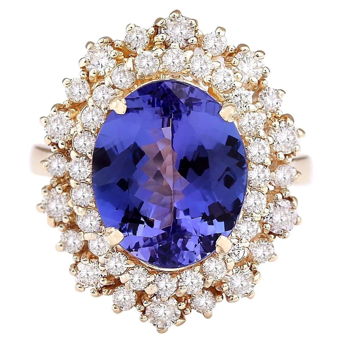 6.95 Carat Natural Tanzanite 14K Yellow Gold Diamond Ring
