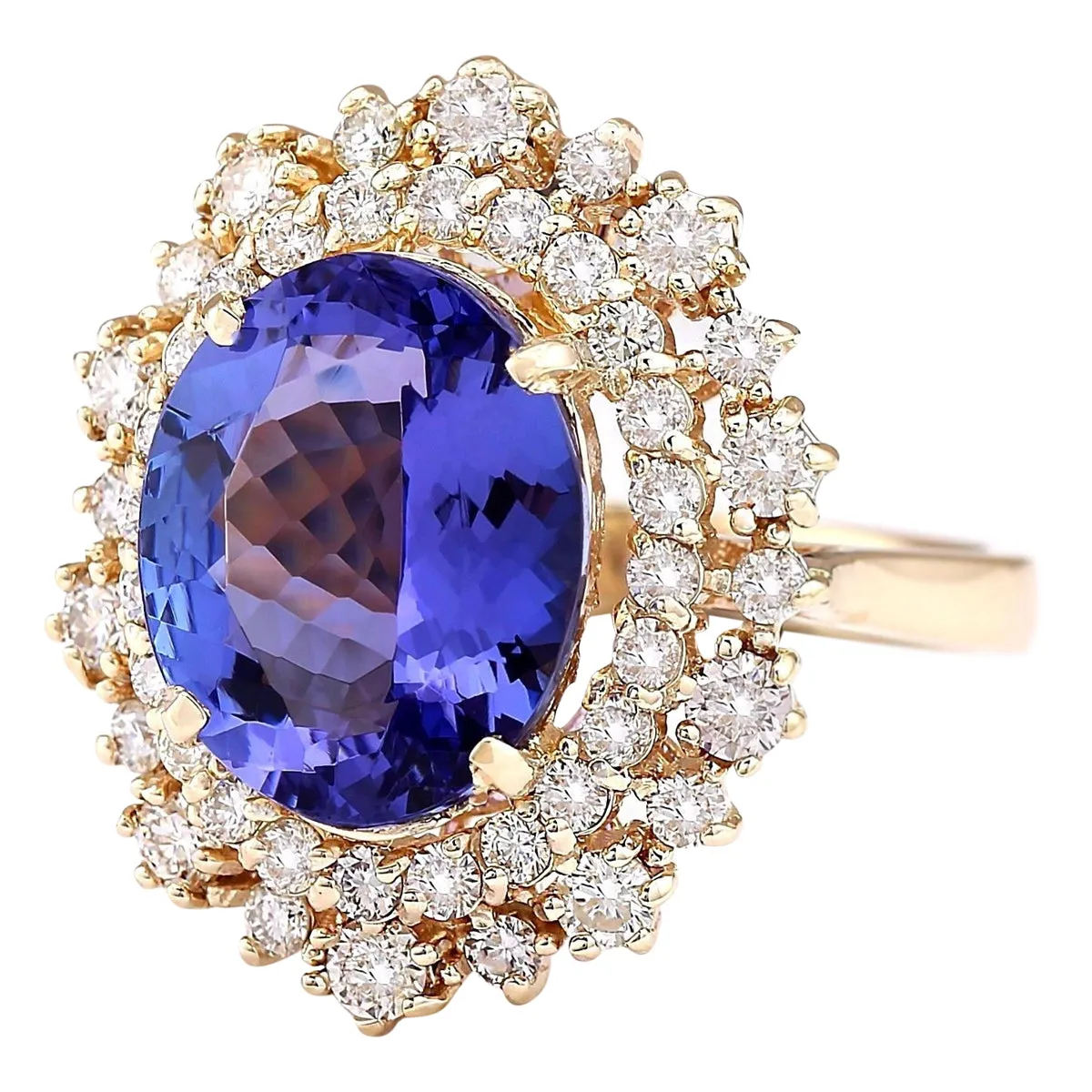 6.95 Carat Natural Tanzanite 14K Yellow Gold Diamond Ring