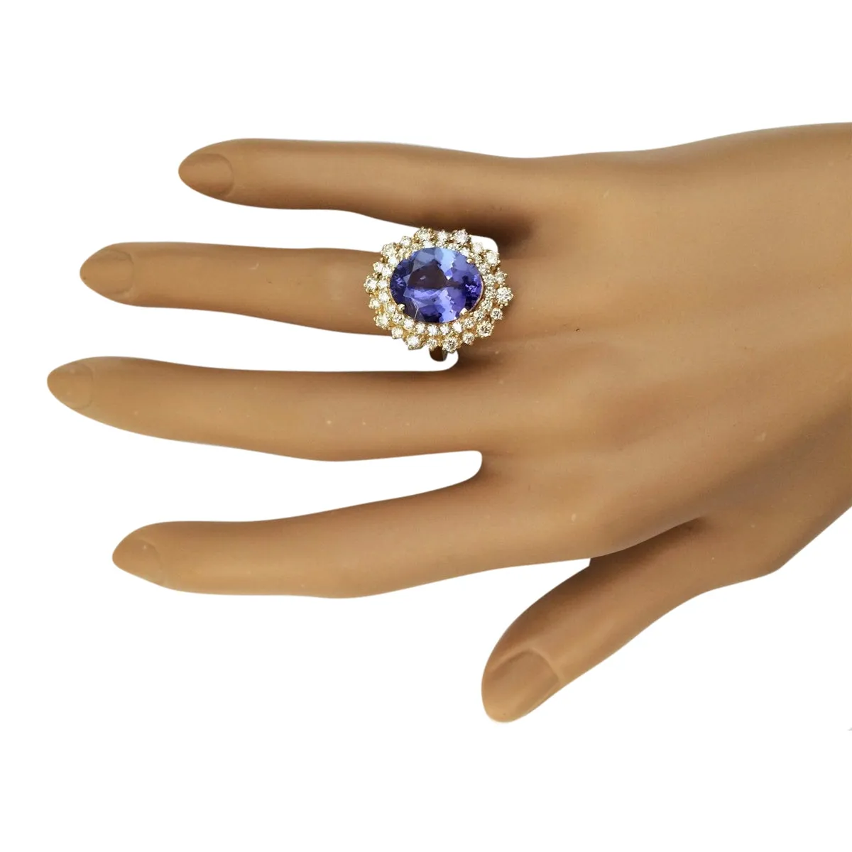 6.95 Carat Natural Tanzanite 14K Yellow Gold Diamond Ring