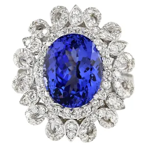 6.97 Carat Natural Tanzanite 14K White Gold Diamond Ring