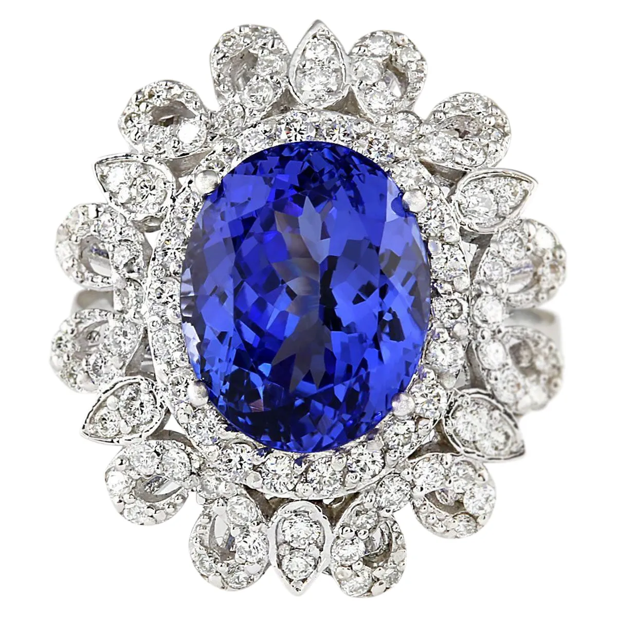 6.97 Carat Natural Tanzanite 14K White Gold Diamond Ring