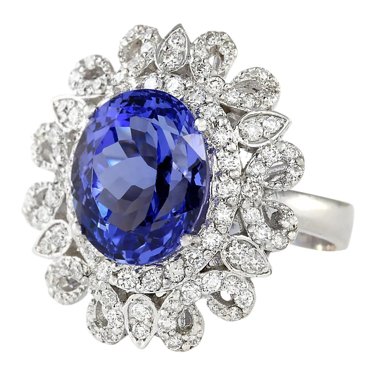 6.97 Carat Natural Tanzanite 14K White Gold Diamond Ring