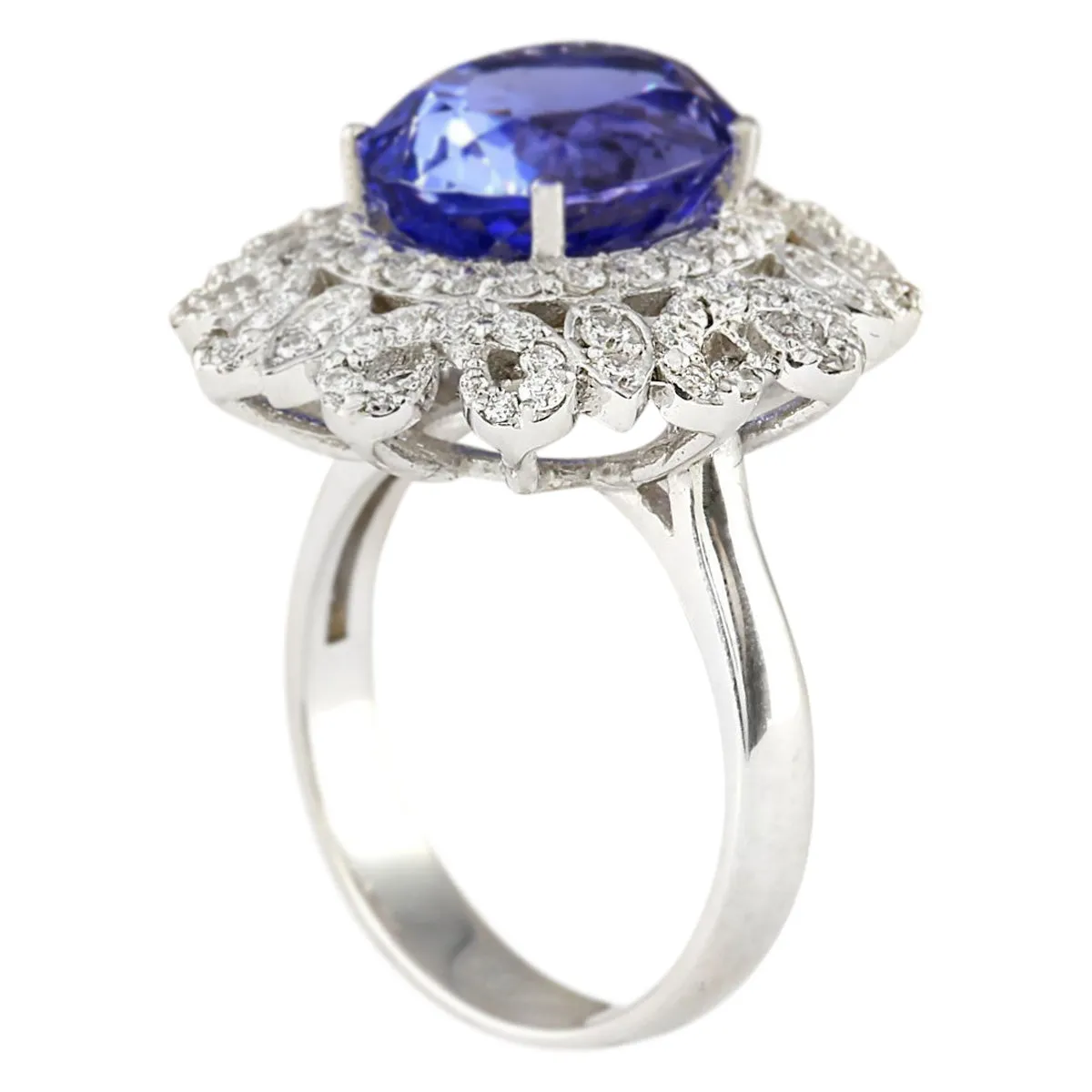 6.97 Carat Natural Tanzanite 14K White Gold Diamond Ring