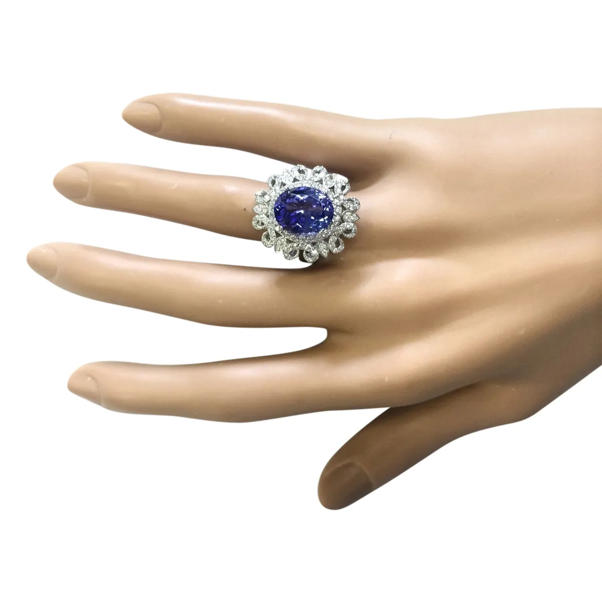 6.97 Carat Natural Tanzanite 14K White Gold Diamond Ring