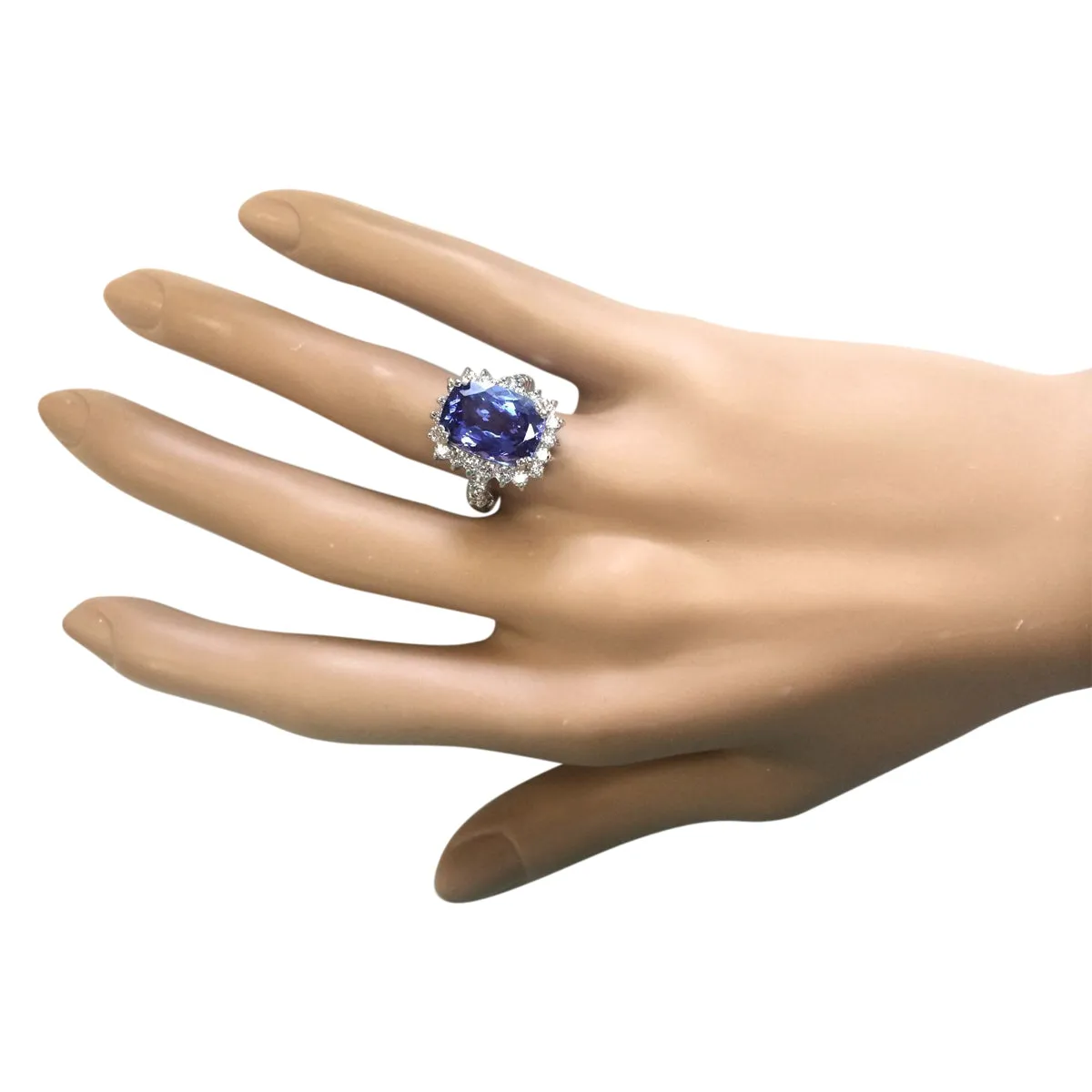 6.99 Carat Natural Tanzanite 14K White Gold Diamond Ring