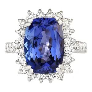 6.99 Carat Natural Tanzanite 14K White Gold Diamond Ring