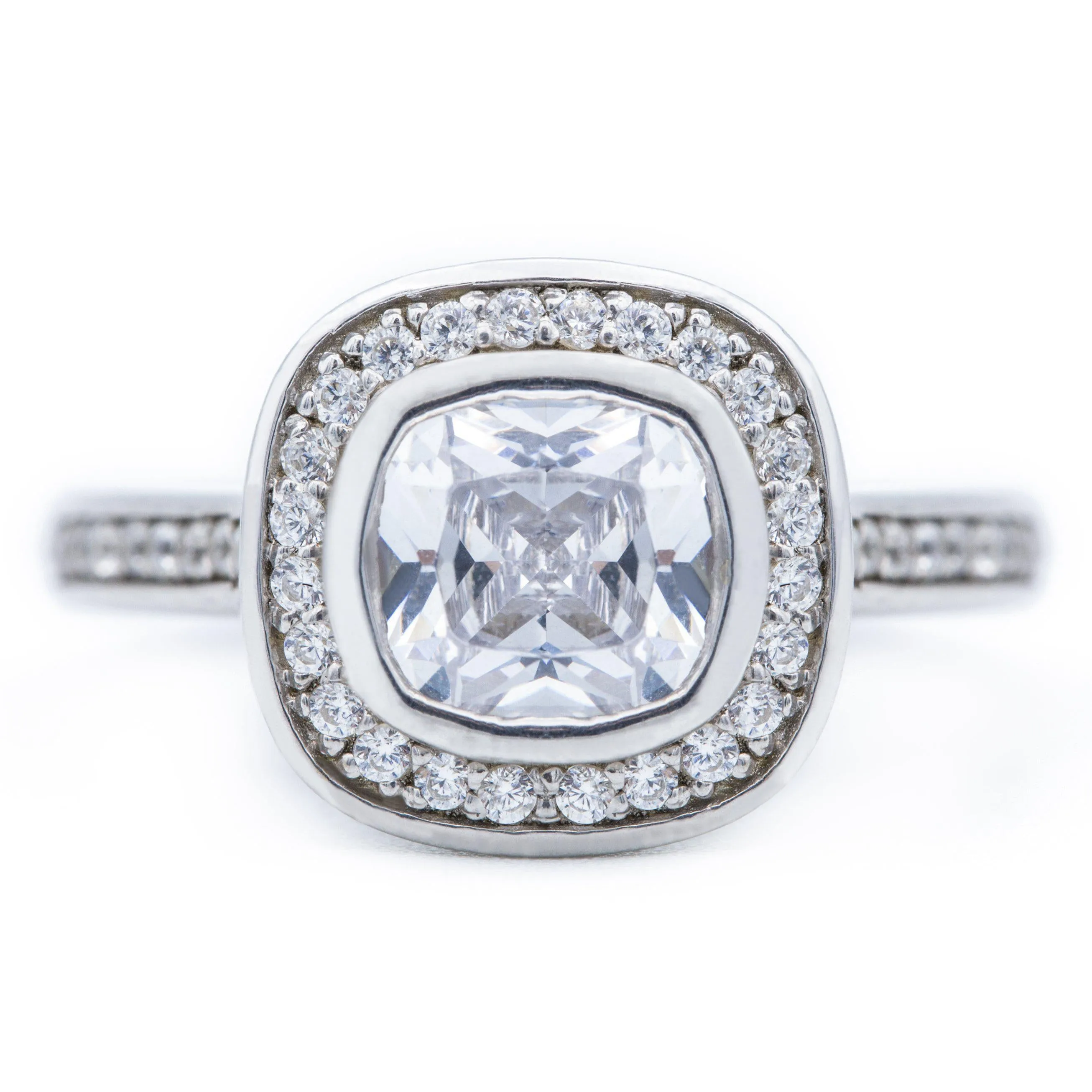 6mm Cushion Center 14K White Gold Engagement Ring And Wedding Band Set