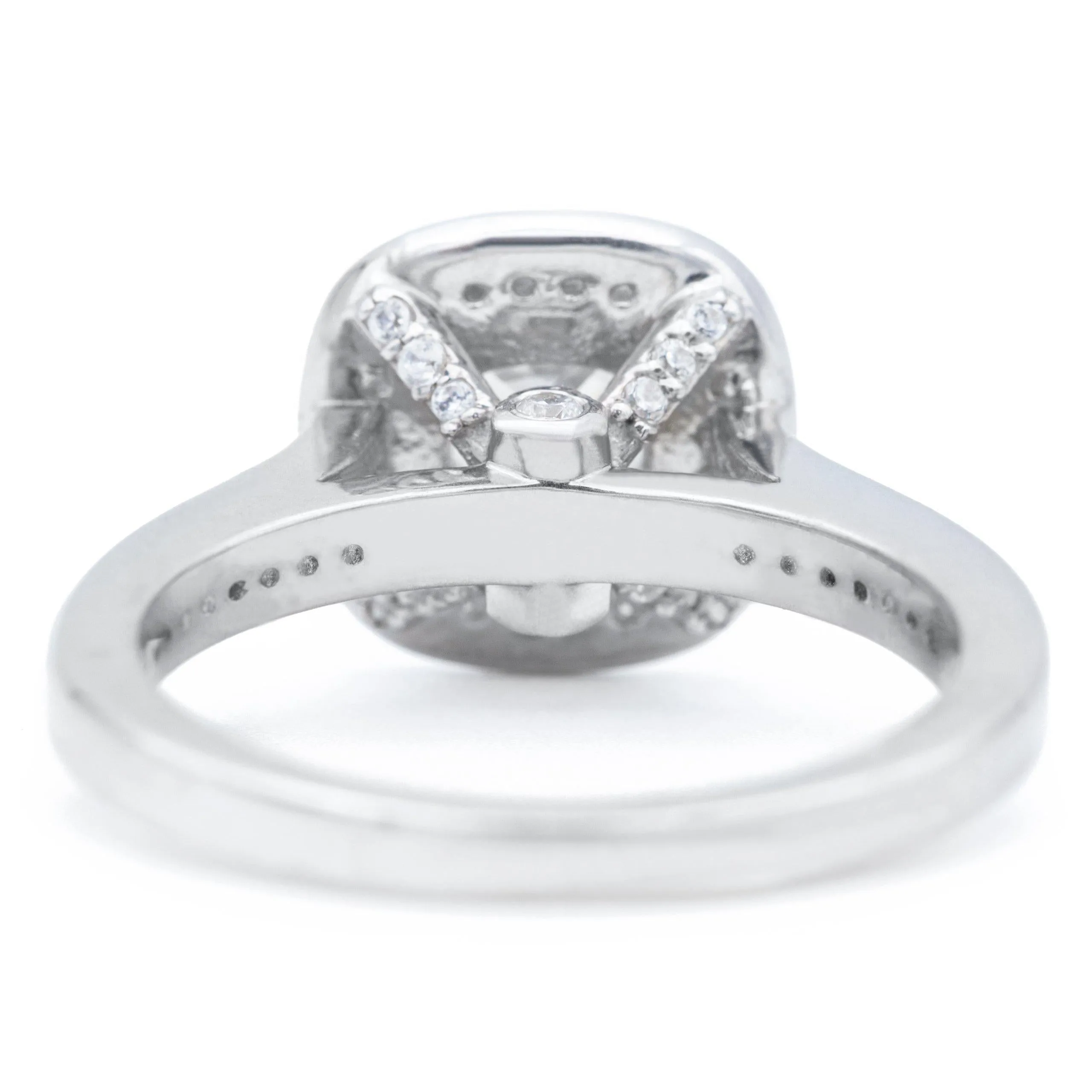 6mm Cushion Center 14K White Gold Engagement Ring And Wedding Band Set