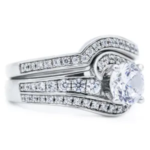 6mm Round Center 14K White Gold Bypass Engagement Ring And Wedding Contour Band Set