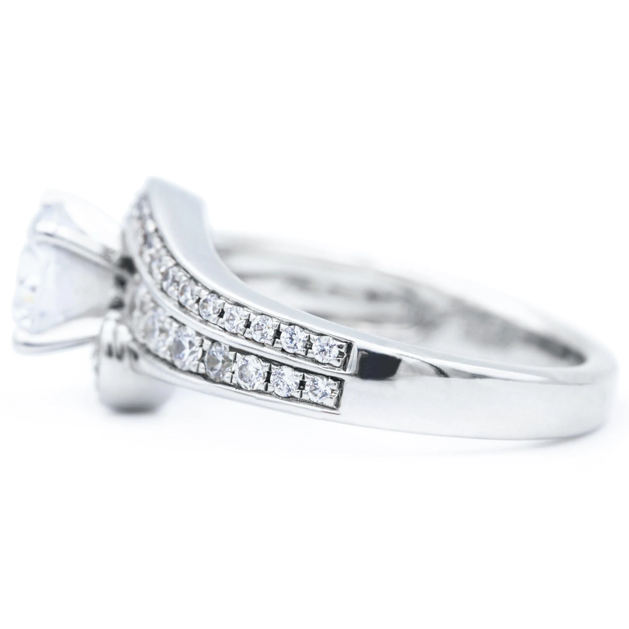 6mm Round Center 14K White Gold Bypass Engagement Ring And Wedding Contour Band Set