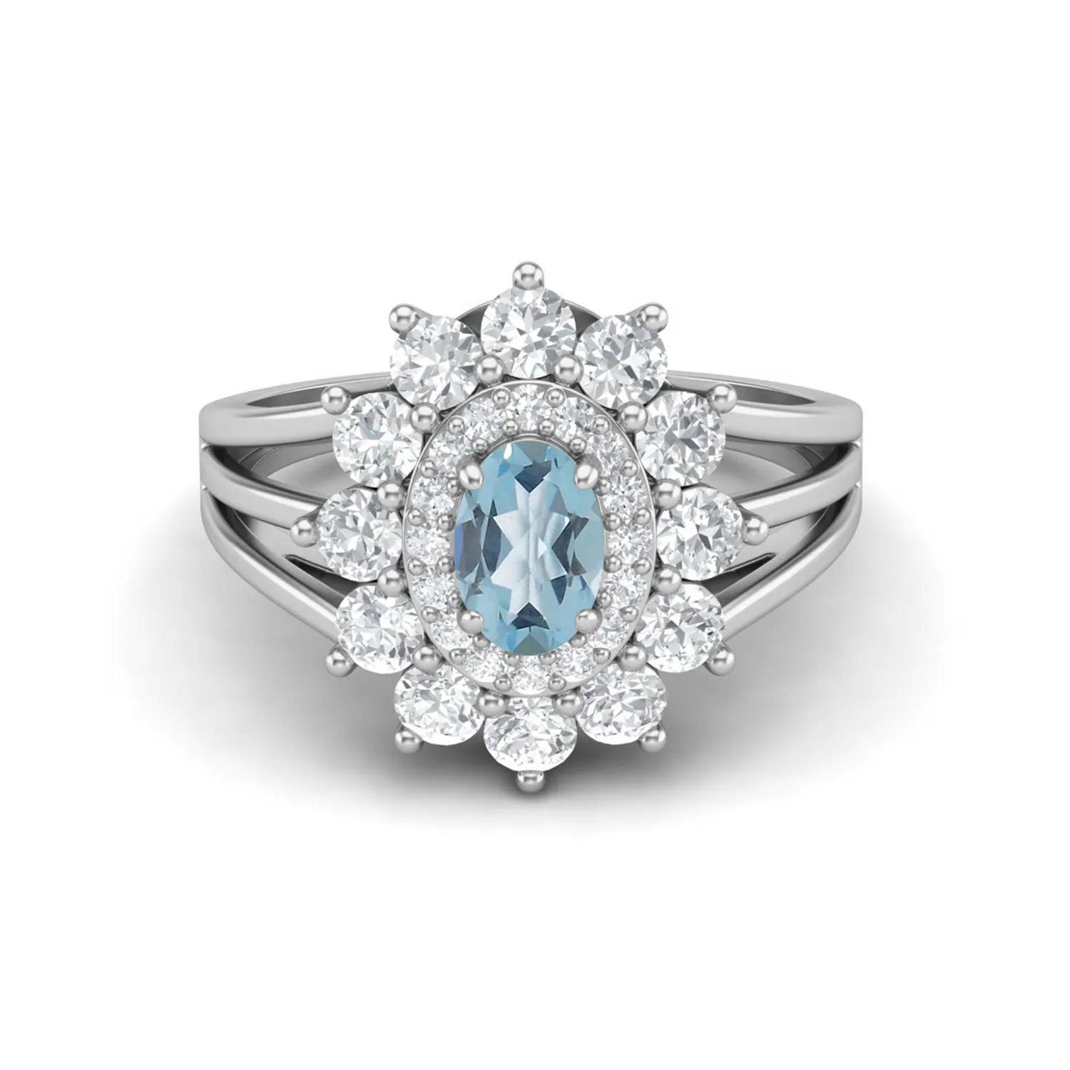 6x4MM Oval Blue Topaz 925 Sterling Silver Split Shank Ring