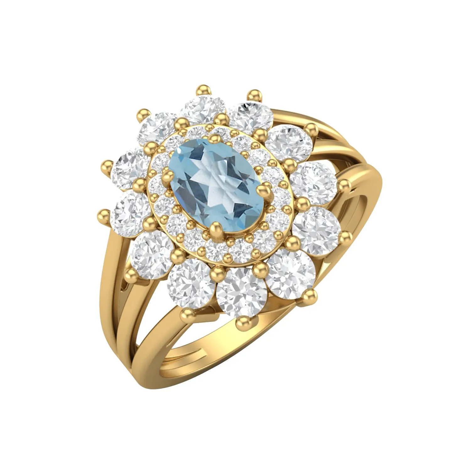 6x4MM Oval Blue Topaz 925 Sterling Silver Split Shank Ring
