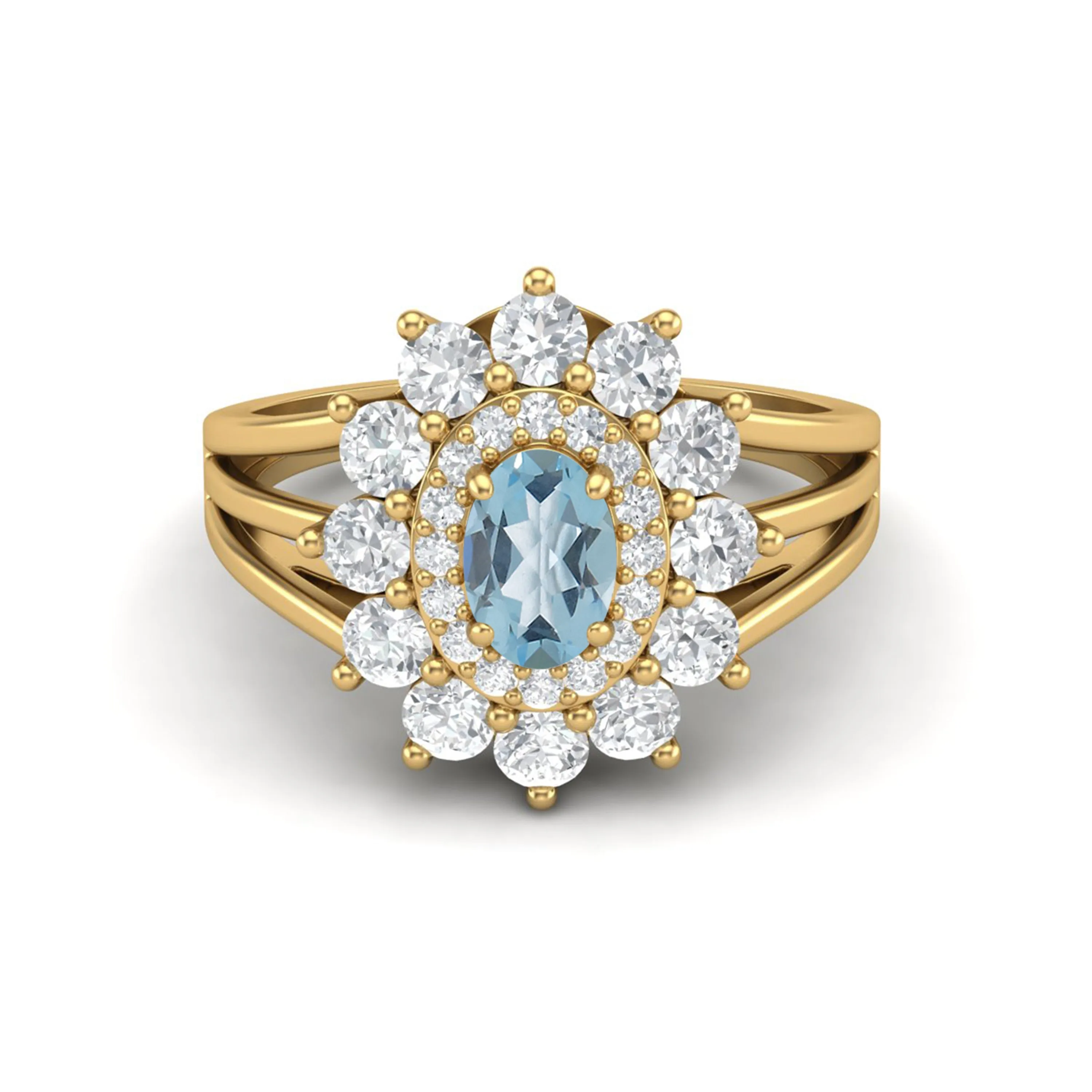 6x4MM Oval Blue Topaz 925 Sterling Silver Split Shank Ring