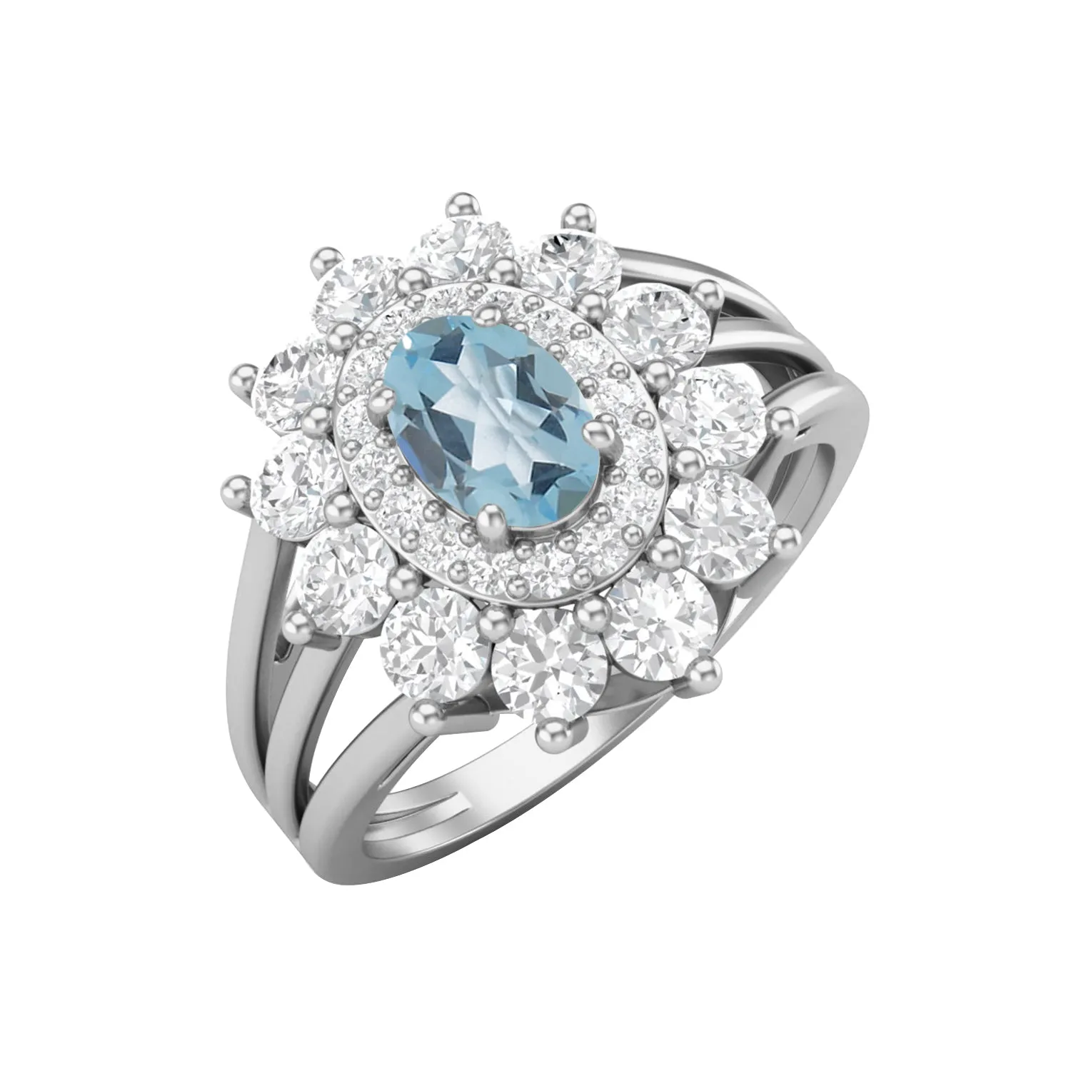 6x4MM Oval Blue Topaz 925 Sterling Silver Split Shank Ring