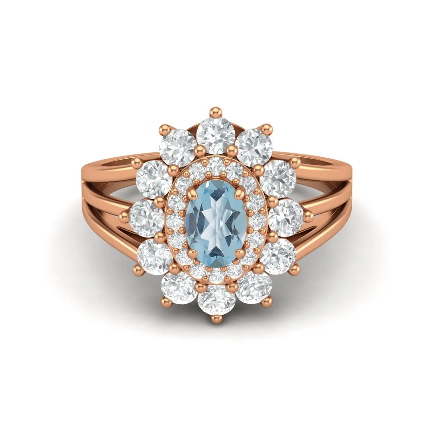 6x4MM Oval Blue Topaz 925 Sterling Silver Split Shank Ring