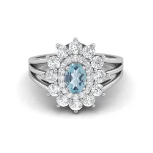 6x4MM Oval Blue Topaz 925 Sterling Silver Split Shank Ring