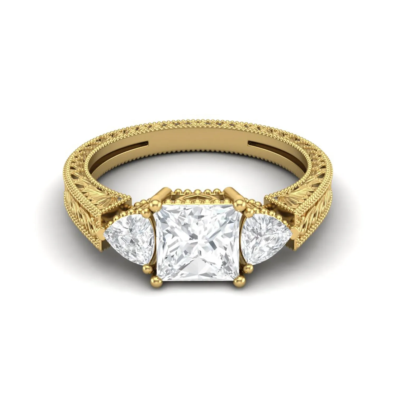 6X6 MM Square Moissanite Three Stone Wedding Ring