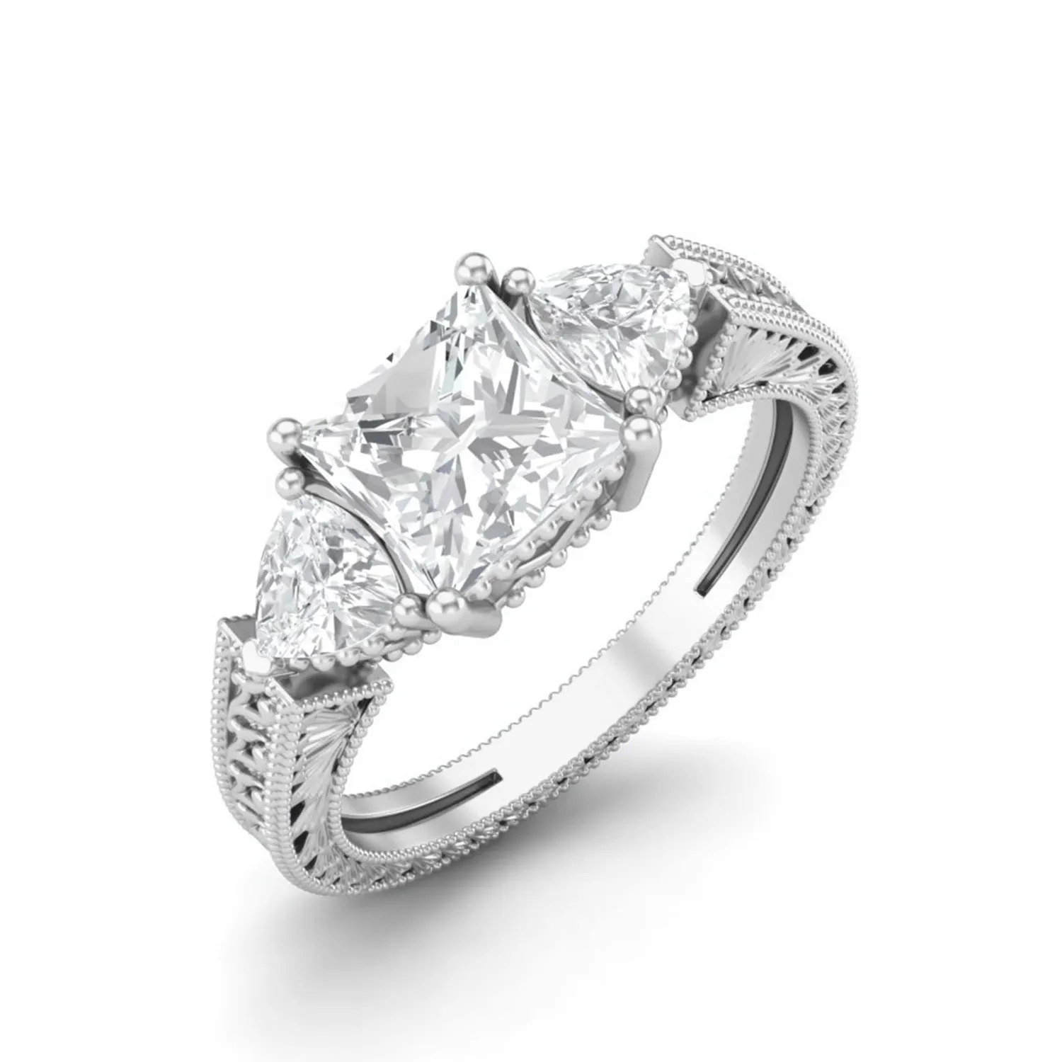 6X6 MM Square Moissanite Three Stone Wedding Ring