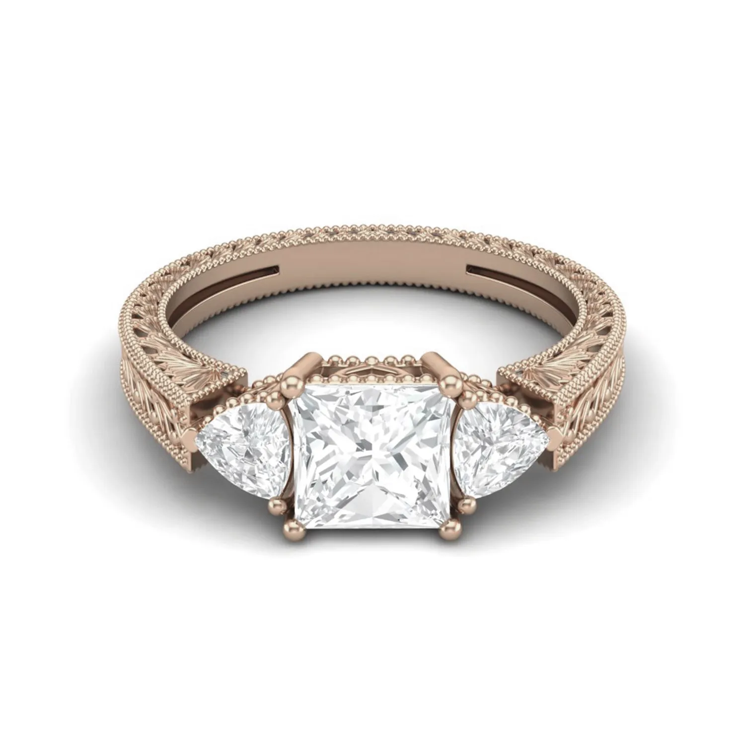 6X6 MM Square Moissanite Three Stone Wedding Ring