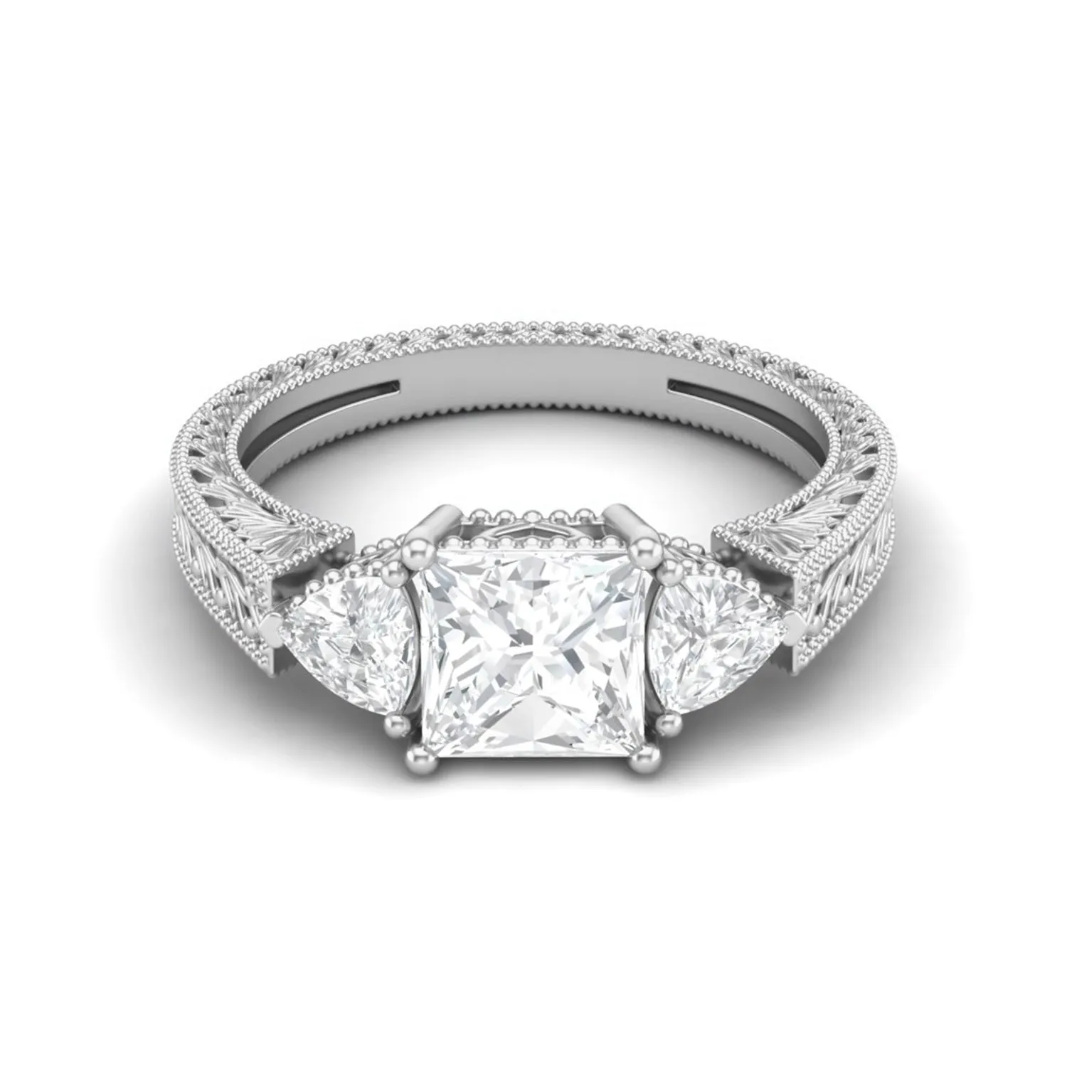 6X6 MM Square Moissanite Three Stone Wedding Ring