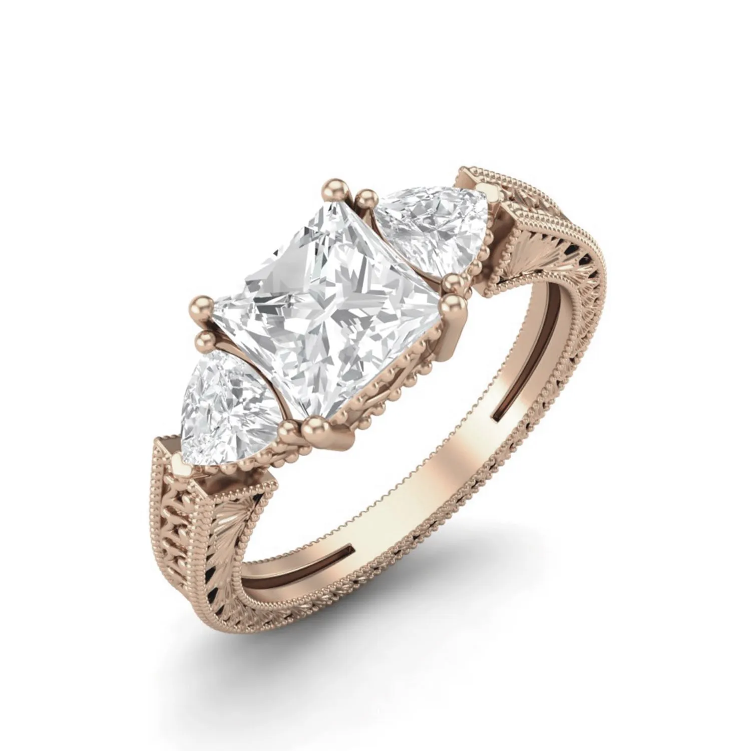 6X6 MM Square Moissanite Three Stone Wedding Ring