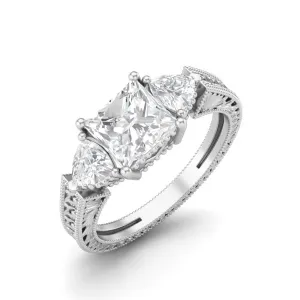 6X6 MM Square Moissanite Three Stone Wedding Ring