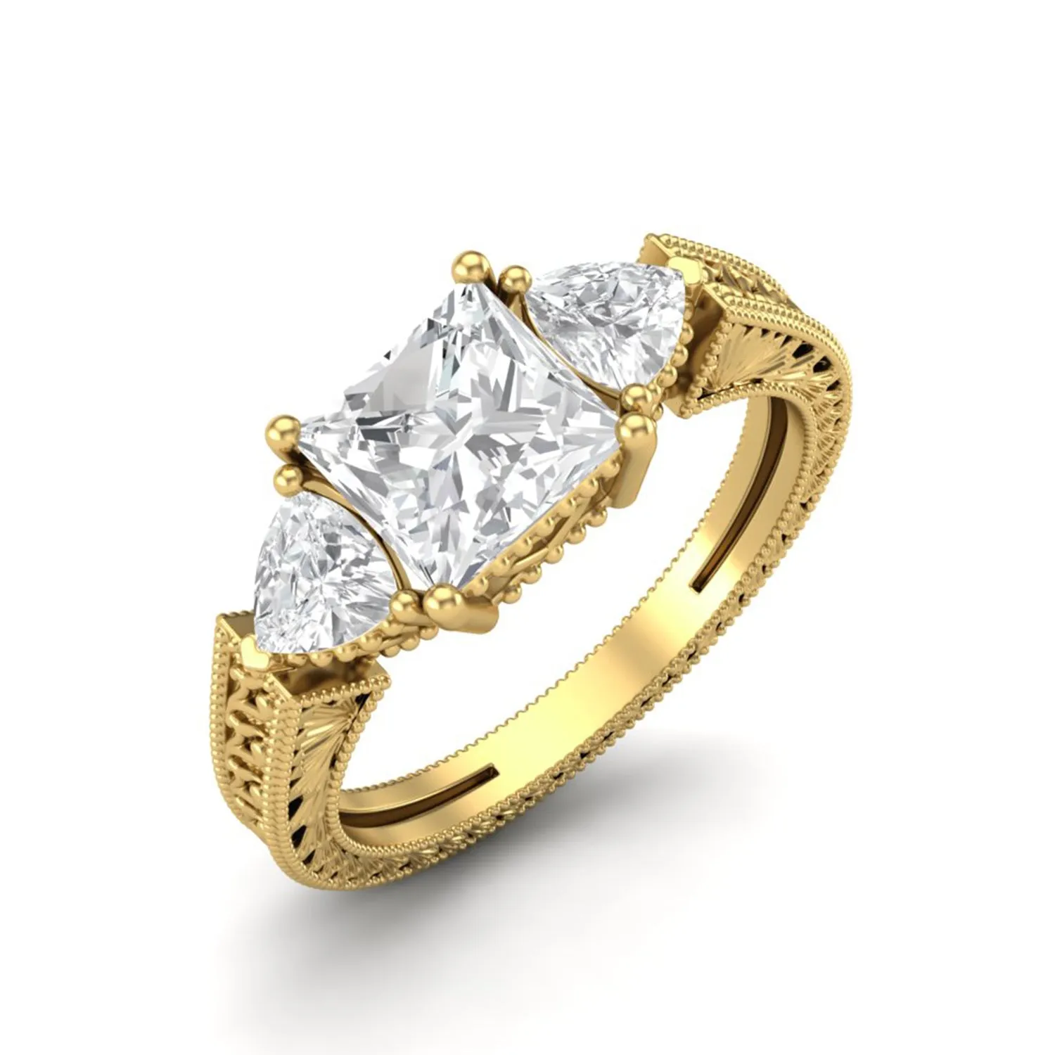 6X6 MM Square Moissanite Three Stone Wedding Ring