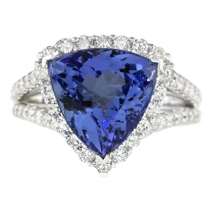 7.07 Carat Natural Tanzanite 14K White Gold Diamond Ring
