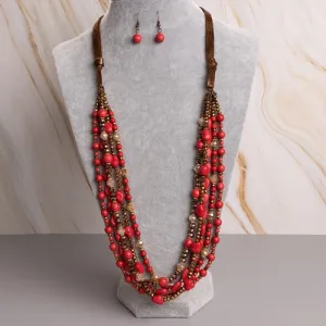 72459 - Squash Blossom Layered Necklace - Red