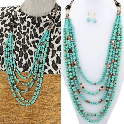 72461-1 - Crystal Layered Necklace - Turquoise