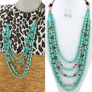 72461-1 - Crystal Layered Necklace - Turquoise