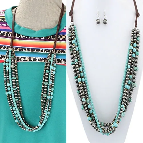 72642-1 - Squash Blossom Necklace - Silver Turquoise
