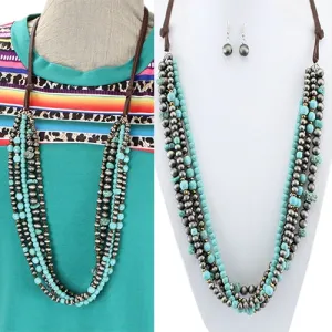 72642-1 - Squash Blossom Necklace - Silver Turquoise