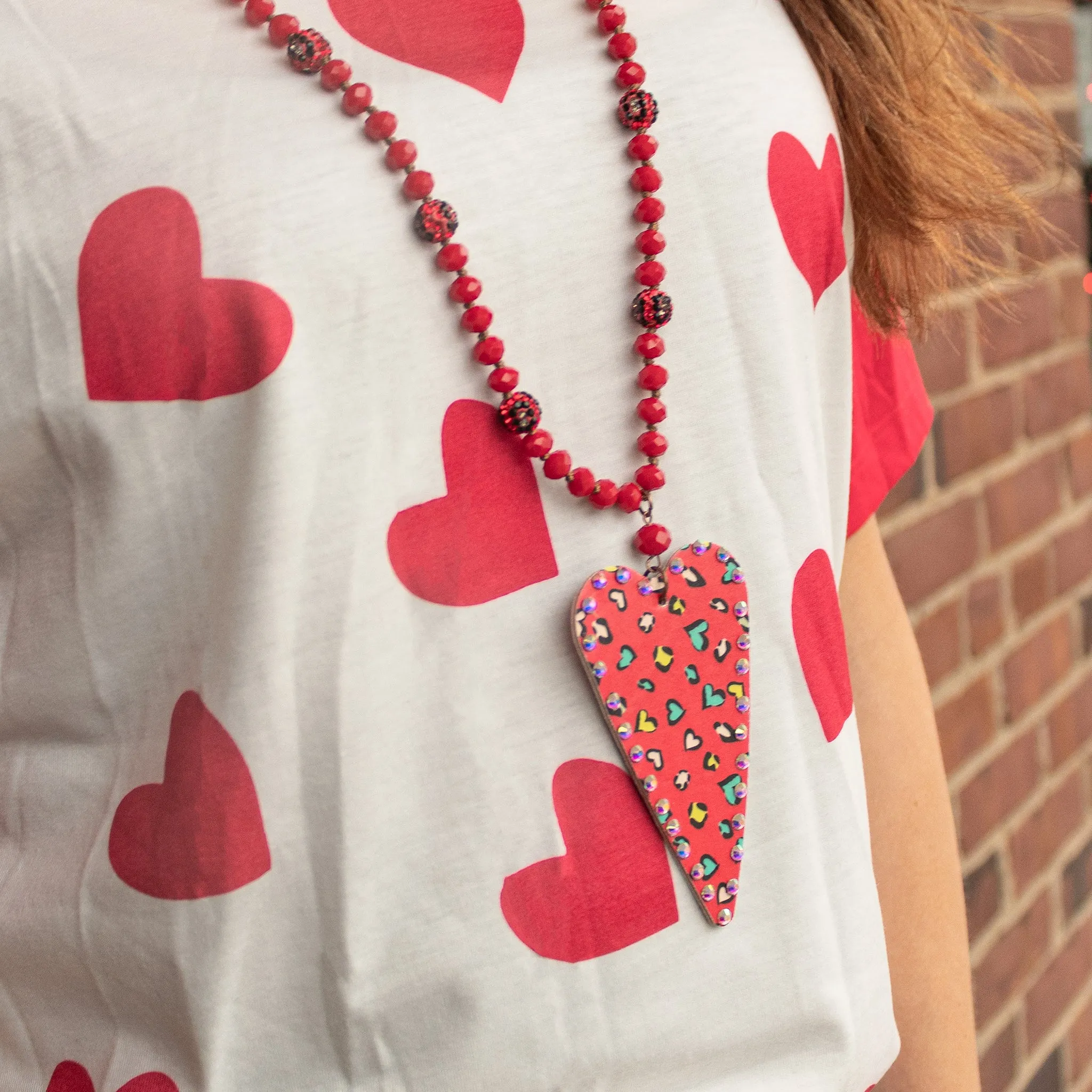72653 - Leopard Heart Necklace - Red