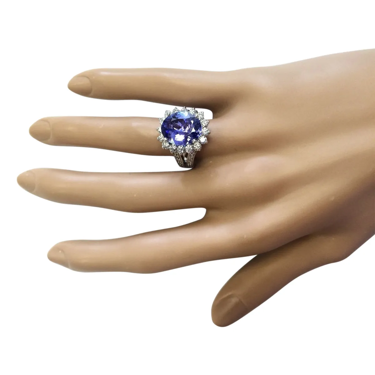 7.33 Carat Natural Tanzanite 14K White Gold Diamond Ring