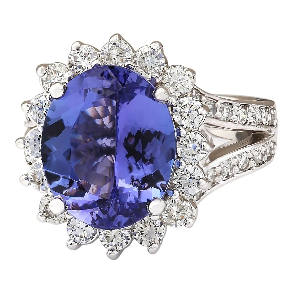 7.33 Carat Natural Tanzanite 14K White Gold Diamond Ring