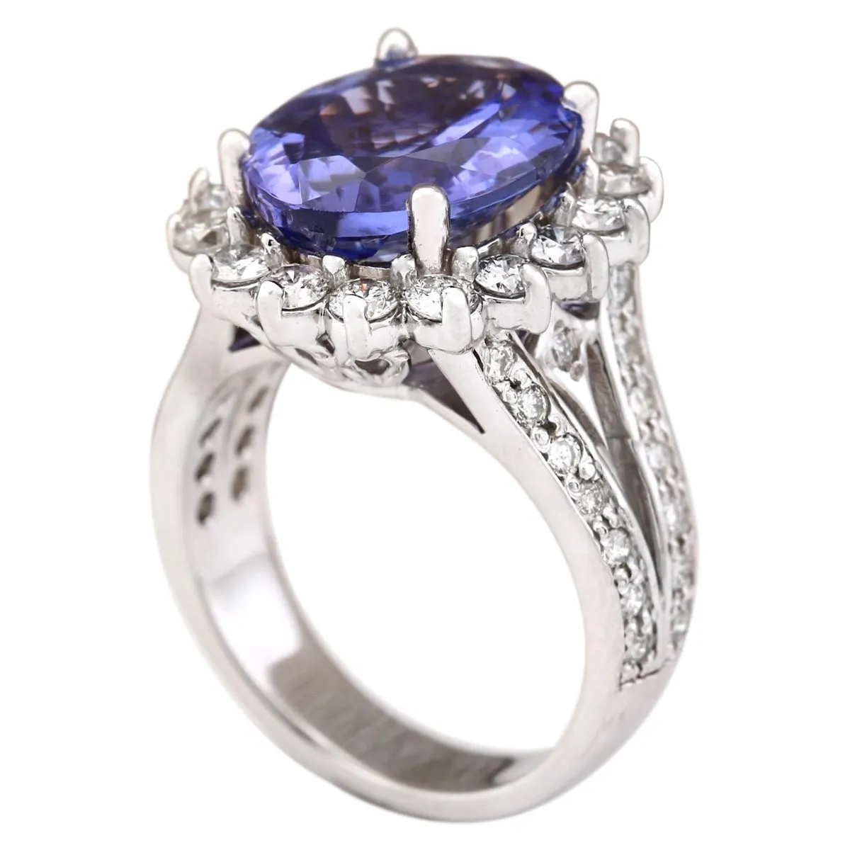 7.33 Carat Natural Tanzanite 14K White Gold Diamond Ring