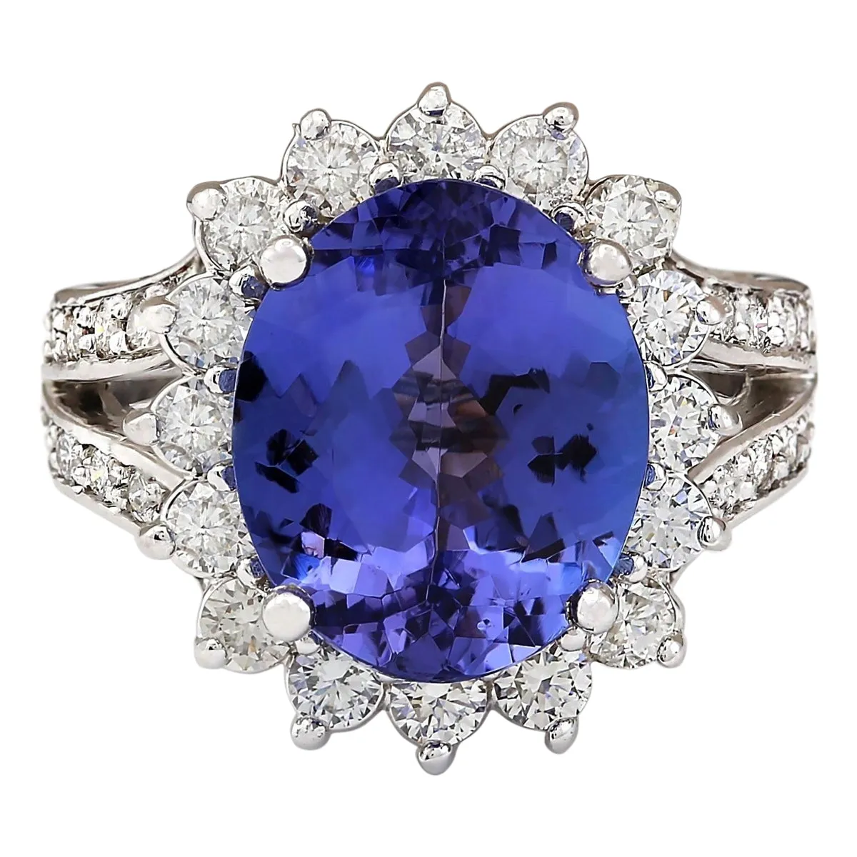 7.33 Carat Natural Tanzanite 14K White Gold Diamond Ring